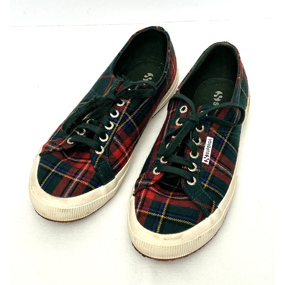 Superga Tartan Sneakers Unisex Men 8 Women 9.5 Holiday Plaid Red Green